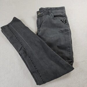 Apostrophe Womens Gray Rhinestone Studded Skinny Jeans Size 10 Stretch Denim